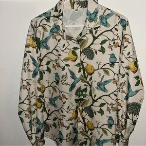 Bird Print Button-Up Shirt